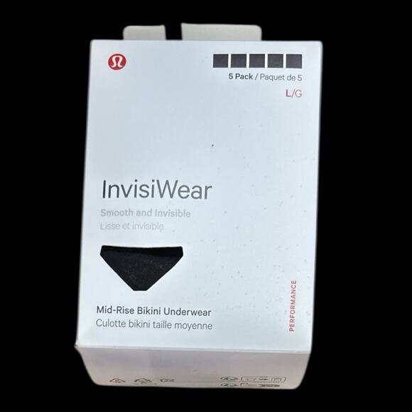 Lululemon Invisiwear Mid-Rise Bikini Size Large Underwear 5 Pack Black NIB - Picture 6 of 8